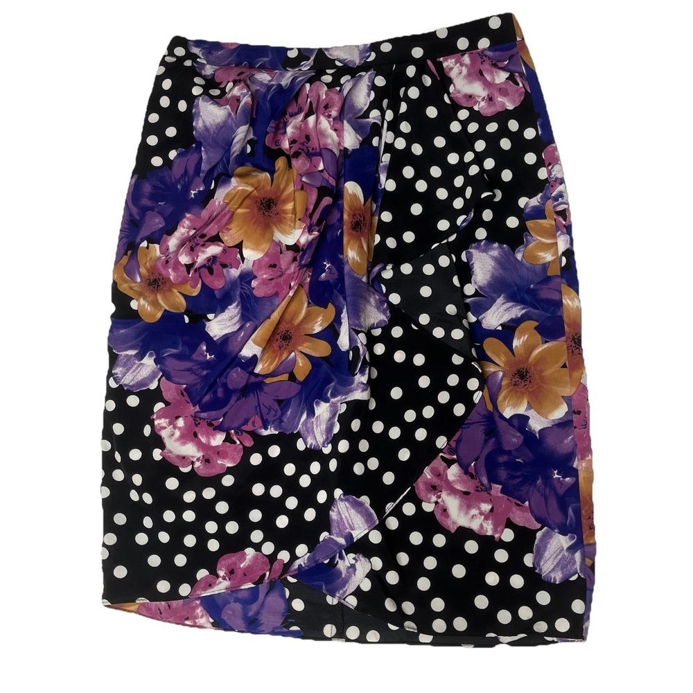 Yoana Baraschi‎ Anthropologie Floral Polka Dot Pencil Skirt Women's 2 Purple
